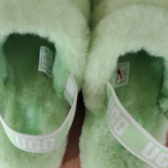 UGG Fluff Yeah Slide Parakeet Green Wool Slingback Slipper Sandal Women's Size 7 - Picture 5 of 13